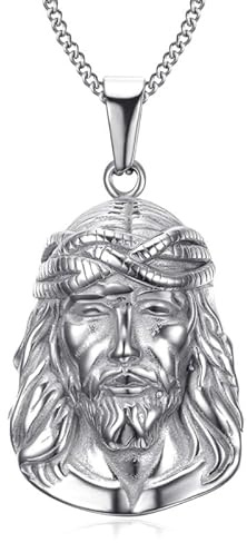 BOBIJOO Jewelry - Pendentif tête de Christ Jésus en Acier Inoxydable Argenté avec Chaîne de 55cm