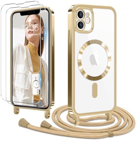 Ethanger für iPhone 11 Hülle mit Band + 2 Schutzfolie, Gold