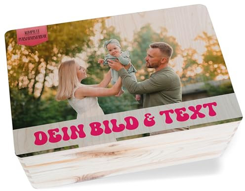 Holzkiste Erinnerungsbox - Bild - Familien Foto Box mit Text | Geschenkbox Familienfotos | Aufbewahrungsbox für Fotos Familie | Family - 30 x 20 x 14 - Holz - fotoaufbewahrungsbox