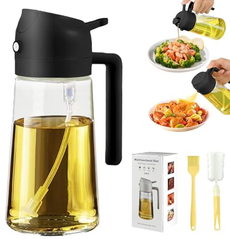 PLAPITATE Oil Dispenser for Kitchen, 2 in 1 Olive Oil Sprayer, Olive Oil Dispenser Spray Bottle with Brush, Oil Sprayer for Cooking for Air Fryer, Barbecue, Salad 16oz/470ml (Black)