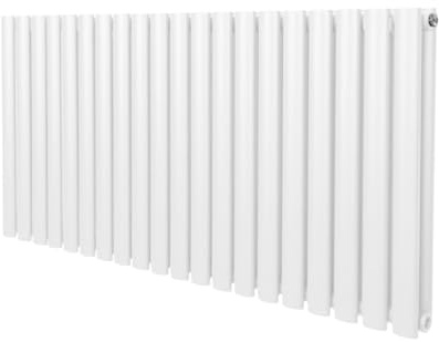 Radiateur à Colonne Ovale 600mm x 1200mm, Chauffage Moderne Horizontal à Tube Ovale en Acier au Carbone Blanc Brillant, Cuisine Salon Salle de Bain [Brosse, Attaches Murales & Supports INCLUS]