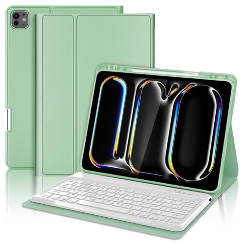 SENGBIRCH Coque Clavier pour iPad Pro 13'' (M5) 2025 - AZERTY Français Clavier Détachable sans Fil Bluetooth, Étui iPad Pro 13 Pouces M4 avec Fente pour Stylo, Vert Clair