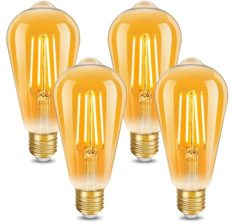 ILEEDear Edison lampadina vintage E27, 2200K, 4 pezzi lampadine led e27 luce calda Ideale per la nostalgia e l'illuminazione retrò in bar ecc, Non Dimmerabile