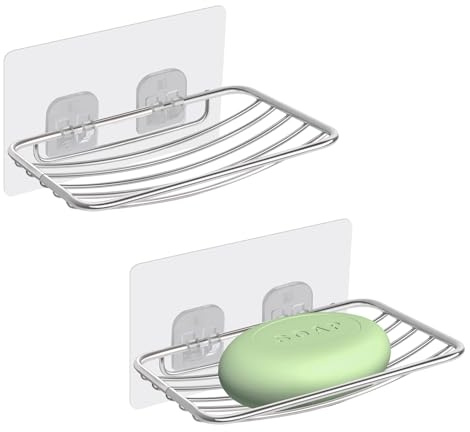 Uten Soporte para Jabonera, Acero Inoxidable 304, sin Taladrar, Soporte Ovalado Montado en la Pared, Bandeja de Jabón, Soporte para Esponja de Jabón para Baño y Cocina (2 PCS)