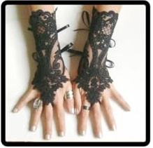 Resweky Bridal Lace Gloves Short Wedding Bridal Tüll Fingerless Abendhandschuhe für Abschlussball Abendparty, Schwarz , Einheitsgröße