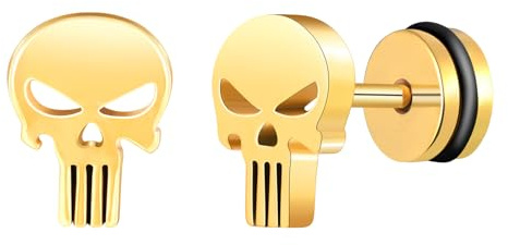 Yumilok dödskalle örhängen rostfritt stål män skalle örhängen kvinnor falska pluggar öra cheater tunnel gauges öronpiercing silver huggie öra manschett, 1.2 cm, 0.9 cm, Rostfritt stål