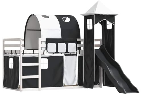 vidaXL Lit superposé sans Matelas avec Toboggan Blanc Noir 90x190 cm
