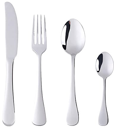 TEAHAHA Stainless Steel Flatware Set of 1,4 Pieces withTable Knife Fork Spoon Teaspoon,Silverware, Kitchen Utensil Cutlery Set, for Home Kitchen,Table Dining (Silver)