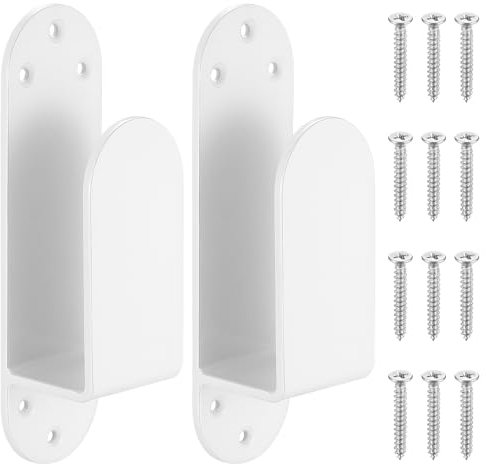 SiGuLiKeJi 2x4 Door Barricade Brackets, U Brackets Metal, Heavy Duty Door Bar Security Locks, Drop Open Bar Holder, White/Round