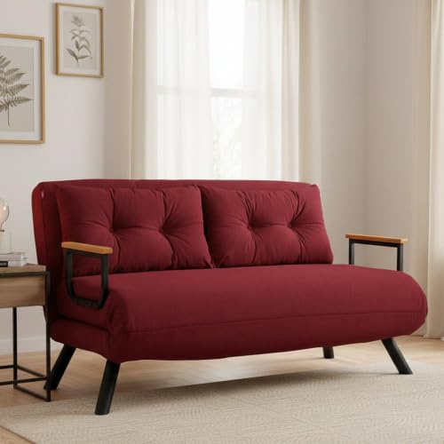 Dmora Schlafsofa 2-Sitzer Merak 133x78 cm Rot, Stauraum