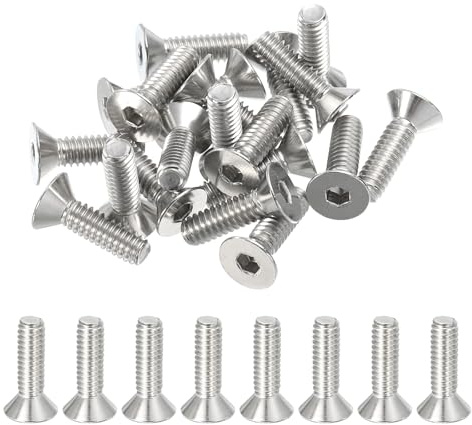 PATIKIL 20 Pezzi Viti a Testa Piatta Esagono Incassato 1/4-20 x 7/8 Bulloni a Testa Svasata Piatta Viti a Testa Esagonale Acciaio Inossidabile 304 Filettatura Completa 18-8 Grado 6,8