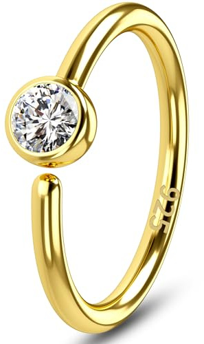 OUFER 20G Gold Nasenpiercing Silber 925 Nasenring Klar CZ Nostril Piercing Ring 8 mm Nasenpiercing Ring Seamless Open Nose Hoop Ring Knorpel Ohrpiercing