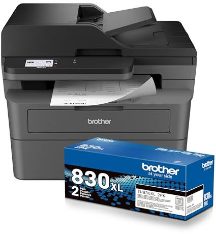 Brother Wireless MFC-L2820DW Compact Black & White All-in-One Laser Printer TN830XL2PK Bundle with Copy, Scan and Fax, Duplex and Mobile Printing, Refresh Subscription Ready