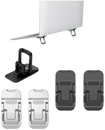 BPTRKOM 4 pezzo Alzatina Portatile Per Tastiera- Per Mini Laptop, Invisibile,per scrivania, piedini pieghevoli per laptop con silicone antiscivolo(nero + argento)