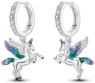 CYMYSS Örhängen Silver 925 Hängande Zirkonia Örhängen Örhängen Silver 925 Dinglande Örhängen Dam 925 Hängande Örhängen för Dam Present till Kvinnor Flickvän Mamma (Enhörning)