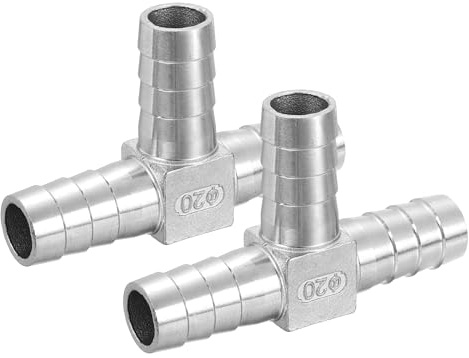 QUARKZMAN 20mm Diámetro T Forma 3 Vías Espiga Manguera Montaje 2Pcs | Adaptador para Manguera de Acero Inoxidable 304 para Sistemas de Vacío, Conexiones de Tuberías Industriales, Plateado