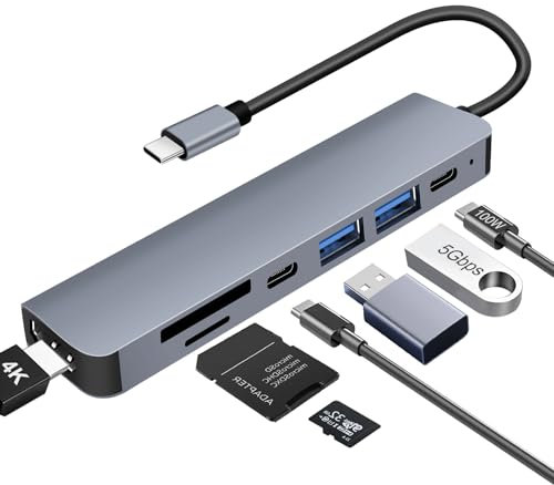 Hub USB C HDMI 4K PD 100W, 7 in 1 Docking Station USB C, 3 USB-A/C hub USBC 3.0 2.0, Lettore Schede SD/TF, Adattatore USBC Dock per MacBook Air/Pro, iMac, iPad Pro