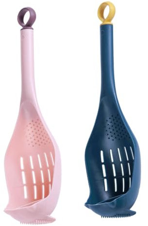 UTHCLO Cuchara Espumadera Larga De Plástico Resistente Al Calor, Colador Manual Para Utensilios De Cocina, Conjunto De 2 Piezas (azul Oscuro y Rosa), Multifuncional Para Escurrir y Cocinar