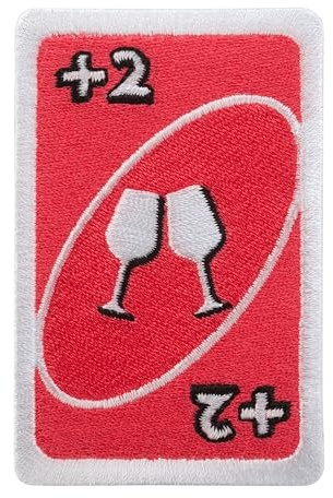 Urbanski Patch Rote Spielkarte +2 Gläser Wein zum Aufbügeln 7,9 x 5,1 cm | Aufnäher Applikation Bügelbild