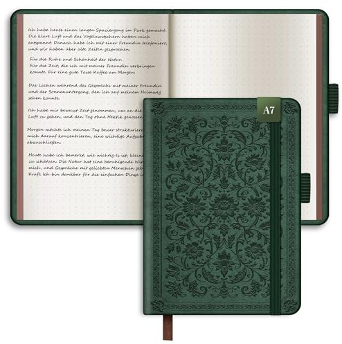 BIROYAL Mini Notizbuch A7 Dotted, Hardcover Bullet Journal, 128 Blatt Kleines Notizbuch Gepunktet, 120gsm Papier, Dotted Notebook, Aesthetic Notebook Für Frauen Männer Notizen, Doodling (Grün)