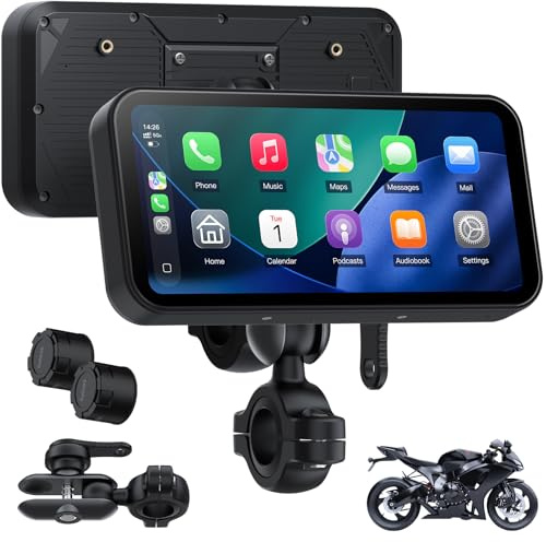 Aphqua A622 Motorcycle CarPlay 6.25 Touchscreen Display, Wireless CarPlay and Android Auto, Tire Pressure Monitoring System (TPMS), IP67 Waterproof, Dual Bluetooth, GPS, USB/ACC Power Supply
