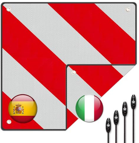 WDKXCN Warntafel, 2 in1 Warntafel Italien Spanien mit 4 Spannseile, 50 x 50 cm Warntafel Italien und Spanien, Warnschild Fahrradträger für Heckträger, Anhänger, Wohnwagen, Auto, Wohnmobil