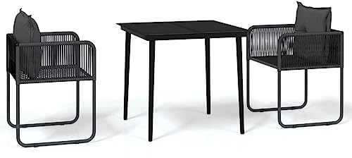 Eleganz 3-TLG. Garten-Essgruppe Schwarz - Outdoor Esstischgruppe aus wetterfestem Material für Terrasse, Balkon oder Garten - modern & langlebig