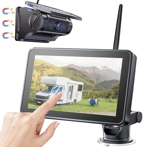 OBEST Telecamera per retromarcia senza fili, magnetica, con batteria da 9600 mAh, monitor touchscreen da 7, supporta fino a 4 canali, IP69, impermeabile, installazione fai da te, per roulotte, camion