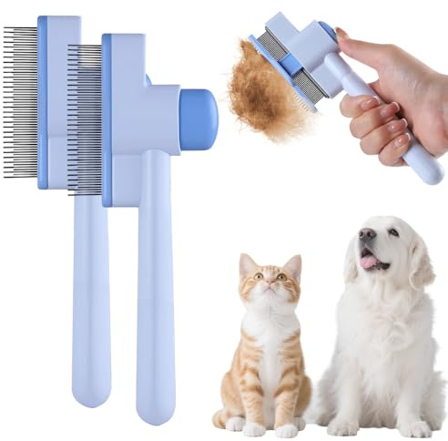 Fellpflegebürste und Flohkamm for Katzen – 1-Klick-Haarentferner for langes und kurzes Haar, for Entfernen loser Haare und zur Massage – leicht zu reinigender Entriegelungsknopf (blau, 1 Packung)(Blue
