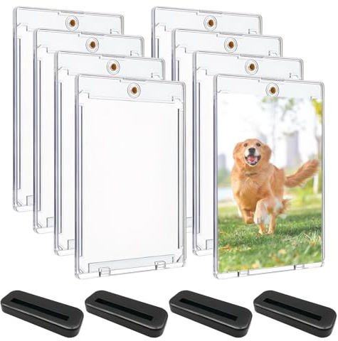 8 Piezas 35PT Magnetic Trading Card Holder Con 4 soportes, Transparentes Fundas para Cartas Magnéticas, Funda Cartas con Protección UV para Cartas Foto, Magic, MTG, Deportes, Futbol