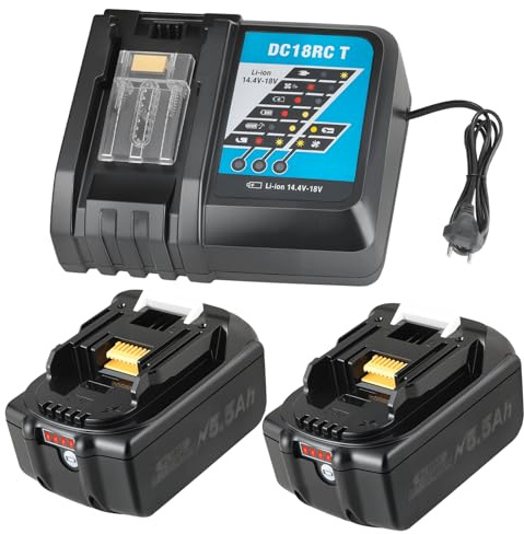 2 baterías de repuesto de 18 V y 5500 mAh para Makita Battery de 18 V con cargador DC18RC, compatible con BL1860 BL1860B BL1855 BL1855B BL1850 BL1850B BL1860B DC18RC
