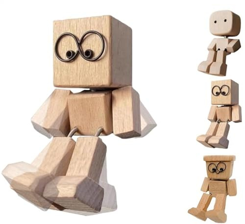 Shaking Wooden Man Figur, Wackelnder Holzmann, Handgefertigter Wackelfigur Auto Lustig, Schüttelnde Charmante Kleine Holzfigur Die Schwankt Auto, Wackelmann Holzfigur Männchen, Holzpuppe Wackelfüße