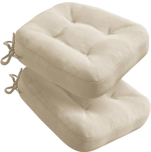 Codi Stuhlkissen 40 x 40 cm, 2er-Set, 8 cm dick, Sitzkissen Outdoor, Beige | Memory Foam für Sitzkomfort, wasserabweisender Bezug, rutschfester Halt mit Bindebändern, ideal für Gartenstühle und Balkon
