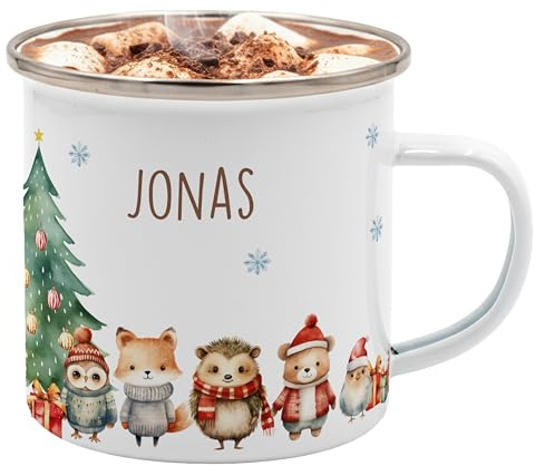 Kidsmood – Emaille Tasse mit Namen | Spülmaschinenfest & leicht, ideal für Unterwegs | Personalisiertes Geschenk zu Weihnachten für Kinder, Mama, Papa, Oma & Opa | Bruchsicherer Trinkbecher