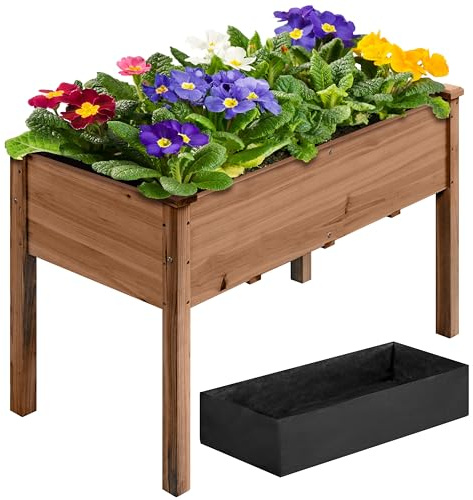 Yaheetech 1Pcs Raised Garden Bed Fir Wood, 120.5 x 59 x 76cm, Dark Brown | Weather-Resistant | Fir Wood Garden Planter | With Fabric Liners & Drainage Holes | For Patio, Garden, Backyard