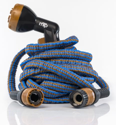 eacommerce | Tubo estensibile irrigazione da giardino | Resistente, leggero, compatto | Non si attorciglia, raccordi inclusi | Pratico per balcone, terrazza, camper (Bronzo/Azzurro, 12,5 Metri)