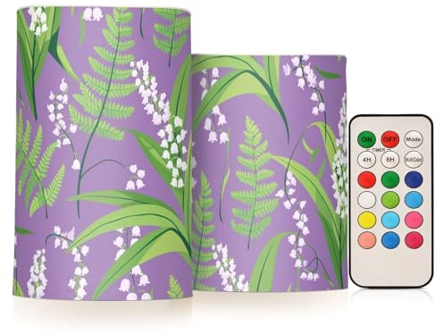 KLL Lirios y helechos - Velas decorativas de control parpadeante con luces electrónicas con purpurina con temporizadores para funeral, funciona con pilas