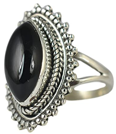 Navya Craft Schwarzer Onyx-Ring aus 925er Sterlingsilber | Handgefertigt, Statement-Versprechensring, Natürlicher schwarzer Onyx-Edelstein, Boho-Schmuck, Juli-Geburtsstein