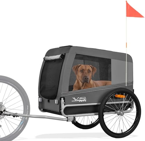 Tiggo Veelar Sports Pet Bike Trailer for Medium or Large Dogs, Folding Frame Bicycle Carrier Up to 78 LBS with Parking Brakes, Low Center of Gravity (Gray)