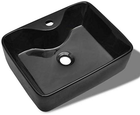 VBChome Waschbecken 49 x 38 Keramik Schwarz FREISTEHENDES Waschtisch Handwaschbecken Aufsatz Waschschale WC
