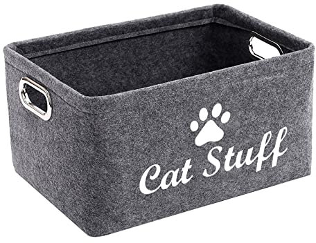 Morezi Felt Pet Toy and Accessory Storage Bin, Basket Chest Organizer - Perfect for Organizing Pet Toys, Blankets, Leashes and Food - Cat - Grey