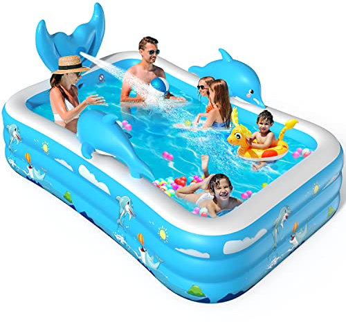 VOXON Pool für Kinder, aufblasbare Schwimmbäder mit Düsen, 250 x 180 x 55 cm, aufblasbare Kinderpools mit Wasserstrahl für Innenhöfe, Gärten und Partys im Sommer