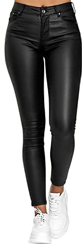 semen Pantalon en Similicuir pour Femme à Taille Élastique Pantalon Slim Confortable Boutonné avec Poches (44, Noir)