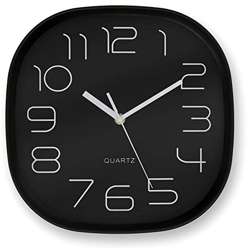 K&L Wall Art Retro Wanduhr schwarz langlebiges Quartz Uhrwerk ohne Ticken Analoge Schlafzimmer Uhr lautlos Büro Wanddeko modern (Ø 28cm groß Eckig)