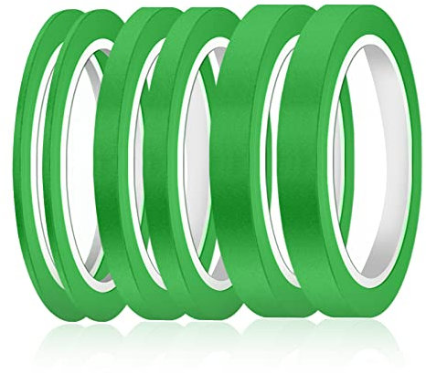 AIEX 6 Rollos Adhesiva Cinta, 3/6/12,6 mm Ancho Cinta de Carrocero Cinta Pintos Cinta Enmascarar Modelismo para Automoción Coche Escuela Oficina Proyectos de Bricolaje (Verde)