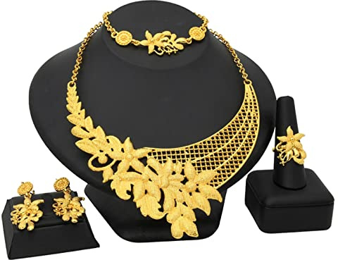 BEDT Indische Schmucksets Goldfarbe Afrikanische Halskette Ohrringe Armband Ring Set Nigerianische Hochzeit Dubai Schmuck Geschenke