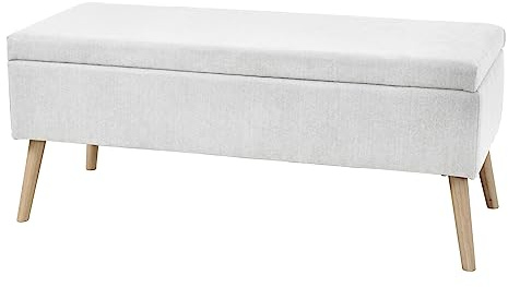 SVITA Daisy XL Gepolsterter Hocker mit Stauraum Sitzbank Sitzhocker Fußhocker Ottomane Stoffbezug Weiß