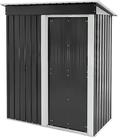 ML DESIGN modern living-Design Capannone per Attrezzi da Giardino Struttura in Acciaio 150 x 76 x 184 cm con Porta Scorrevole Magazzino Grigio Scuro Casetta Porta Utensili Ripostiglio