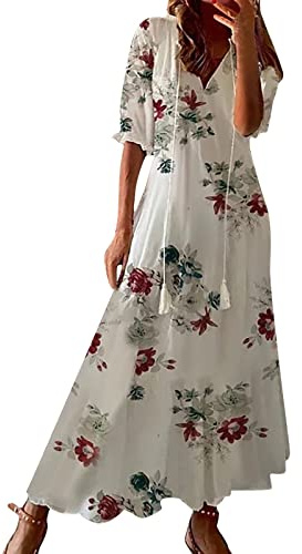 Robe été Femme Boheme - Grande Taille Robe Chemise Ample Dos Nu Spaghetti Imprimé Fleuri Fashion CôTé Fendues Robe Dentelle Robe Coktail Rouge