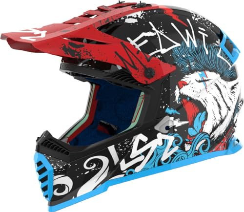 LS2 MX FAST EVO II MINI - Casco integrale da moto per bambini, omologato ECE 2206, per motocross, MX Enduro, Trail, Quad. Starmaw Gloss Black Red Blue Small (47-48 cm)